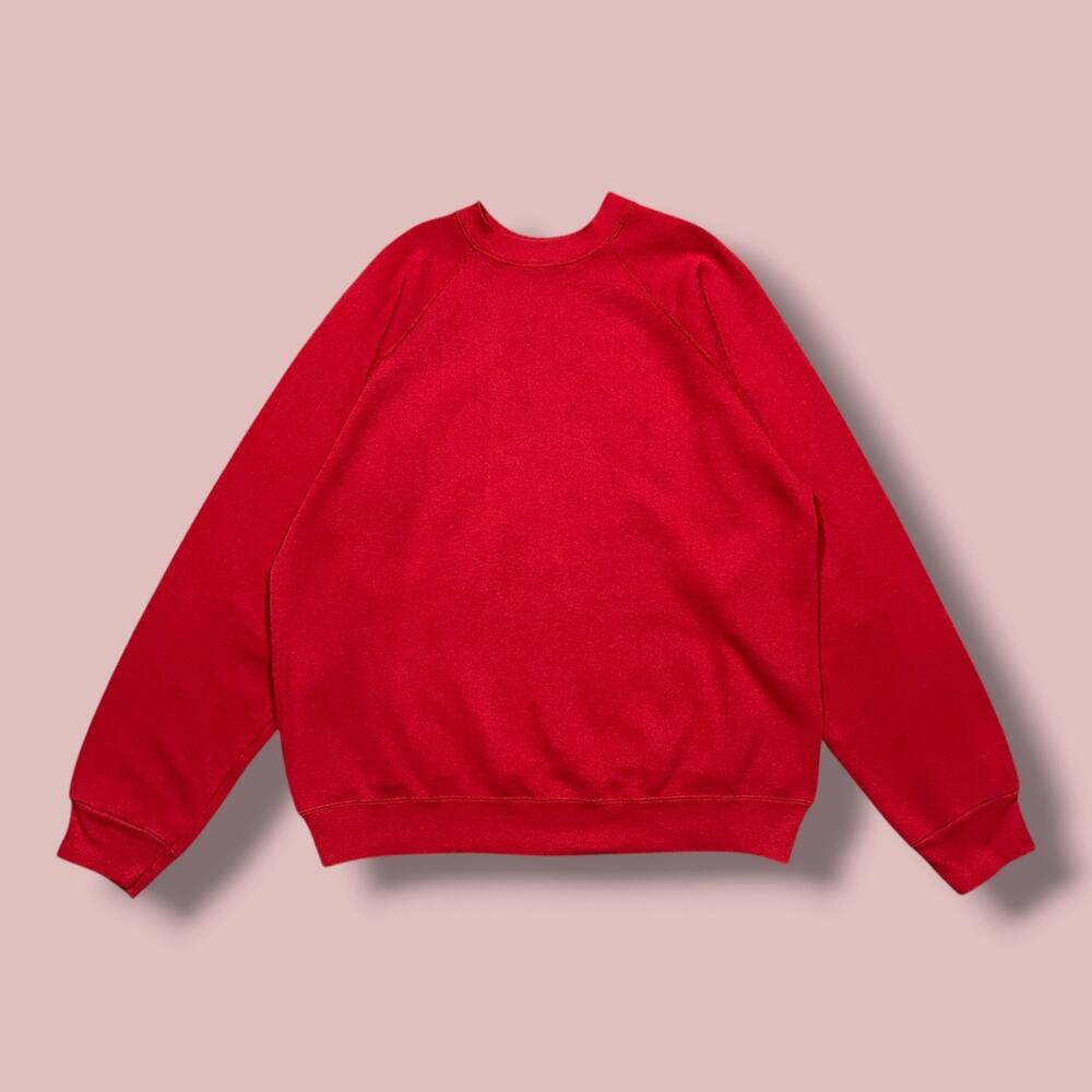 Vintage 80s Raglan Sweatshirt Blank Crewneck Pullover Red Cotton Blend Mens M/L